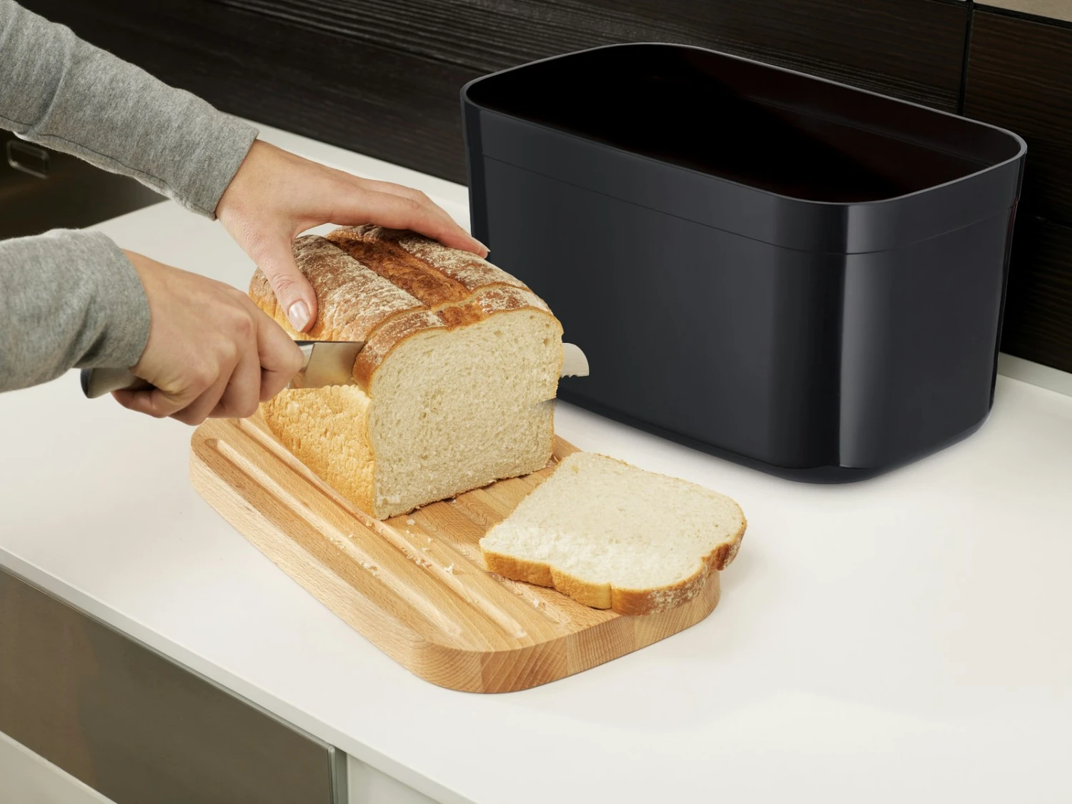 Joseph Joseph Bread Box With Cutting Board, Black - Image 3
