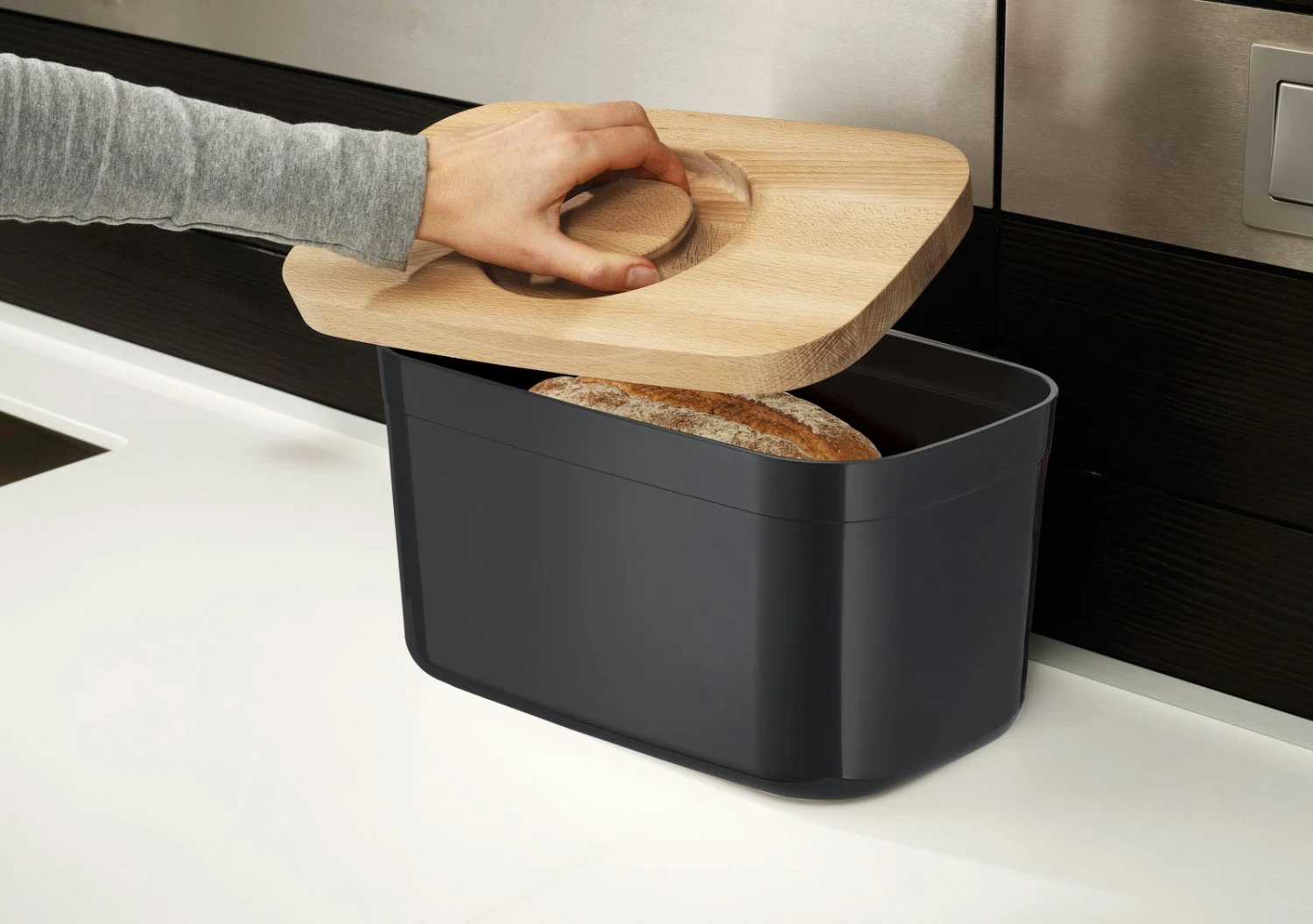 Joseph Joseph Bread Box With Cutting Board, Black - Image 4